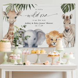 Baby Boy Wild Een safari Dieren Douche Achtergrond Spandoek