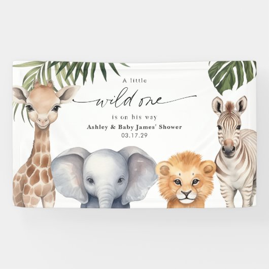 Baby Boy Wild Een safari Dieren Douche Achtergrond Spandoek (Horizontaal)