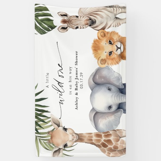 Baby Boy Wild Een safari Dieren Douche Achtergrond Spandoek (Verticaal)