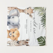 Baby Boy Wild One Safari Dierenfeestje Achtergrond Wandkleed (Voorkant (horizontaal))