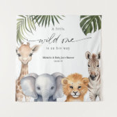 Baby Boy Wild One Safari Dierenfeestje Achtergrond Wandkleed (Voorkant)