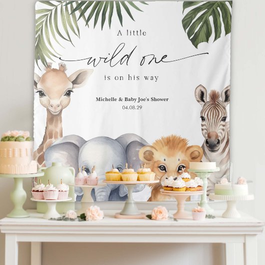 Baby Boy Wild One Safari Dierenfeestje Achtergrond Wandkleed