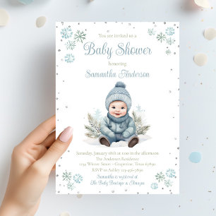 Baby Boy Winter Snowflake Baby shower Kaart