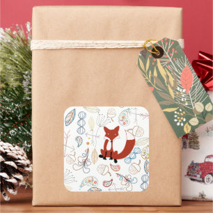 Baby Boy Woodland Creatures Fox Acorns Baby shower Vierkante Sticker