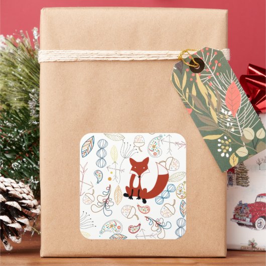 Baby Boy Woodland Creatures Fox Acorns Baby shower Vierkante Sticker (Feestdagen)