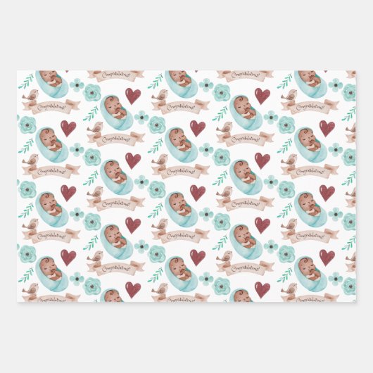 Baby Boy Wrapping Paper Flat Sheet Set van 3 (Voorkant 3)