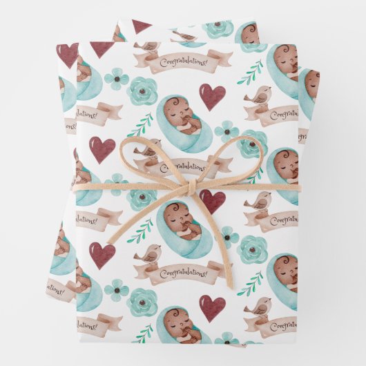 Baby Boy Wrapping Paper Flat Sheet Set van 3 (In situ)