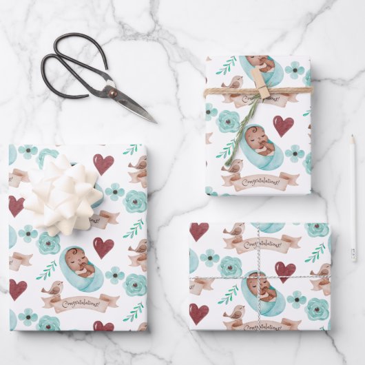 Baby Boy Wrapping Paper Flat Sheet Set van 3 (Voorkant)