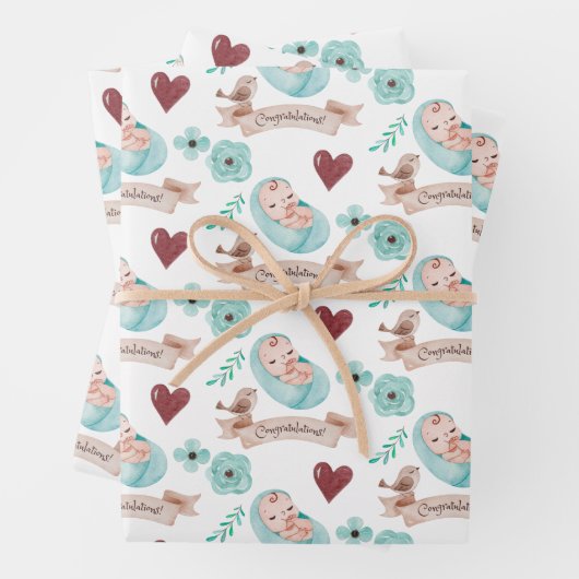 Baby Boy Wrapping Paper Flat Sheet Set van 3 (In situ)