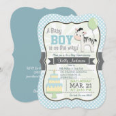 Baby Boy Zebra, Pastel Baby shower Uitnodigen Kaart (Voorkant / Achterkant)