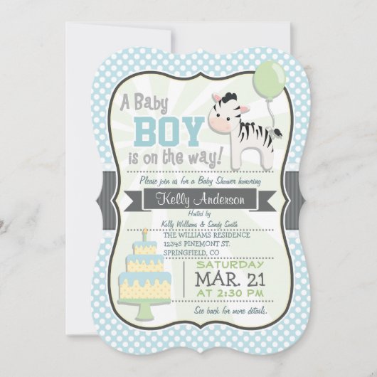 Baby Boy Zebra, Pastel Baby shower Uitnodigen Kaart (Voorkant)