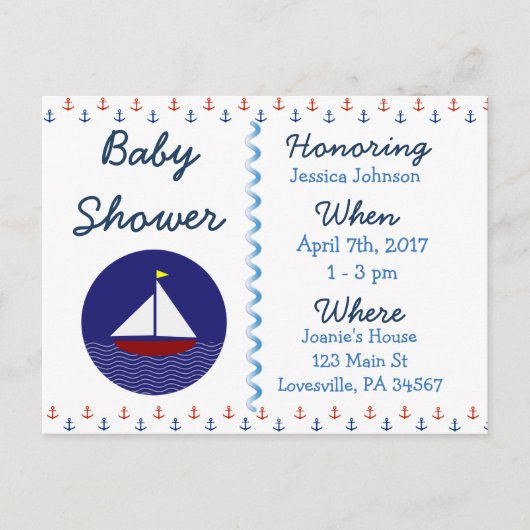 Baby Boy Zeilboot Blauw Baby shower Uitnodiging (Voorkant)