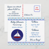 Baby Boy Zeilboot Blauw Baby shower Uitnodiging (Voorkant / Achterkant)