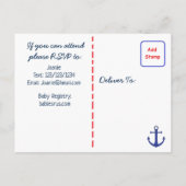 Baby Boy Zeilboot Blauw Baby shower Uitnodiging (Achterkant)