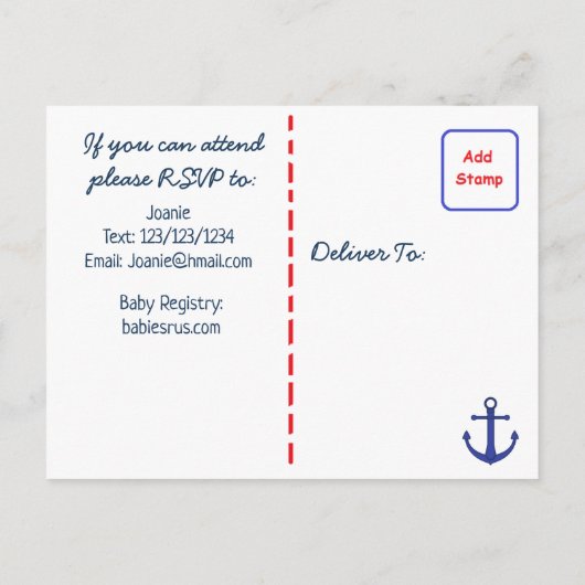 Baby Boy Zeilboot Blauw Baby shower Uitnodiging (Achterkant)