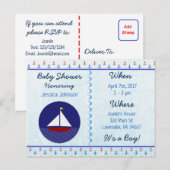 Baby Boy Zeilboot Blauw Baby shower Uitnodiging (Voorkant / Achterkant)
