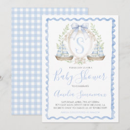 Baby Boy Zeilboot Douche Preppy Nautisch Blauw Kaart