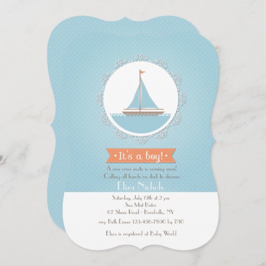 Baby Boy Zeilboot Uitnodiging (Voorkant / Achterkant)