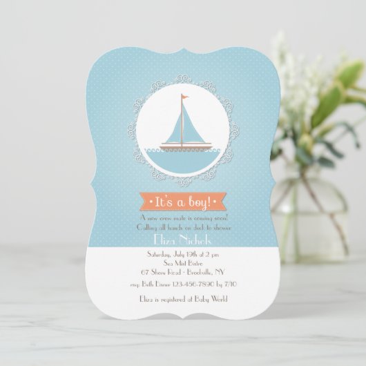 Baby Boy Zeilboot Uitnodiging (Staand voorkant)
