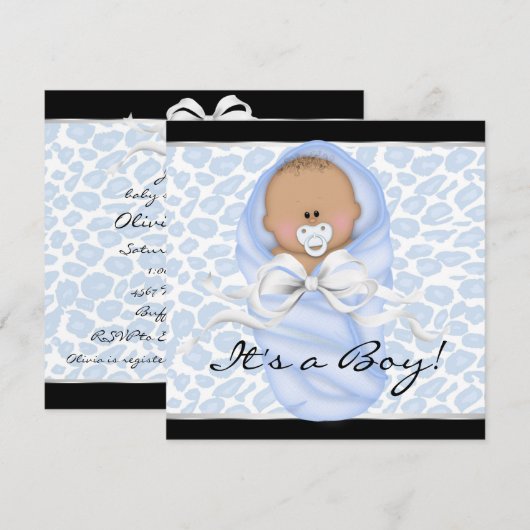 Baby Boy Zwart Blauw Luipaard Baby shower Kaart (Voorkant / Achterkant)