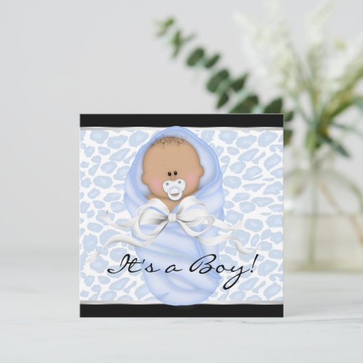 Baby Boy Zwart Blauw Luipaard Baby shower Kaart (Staand voorkant)