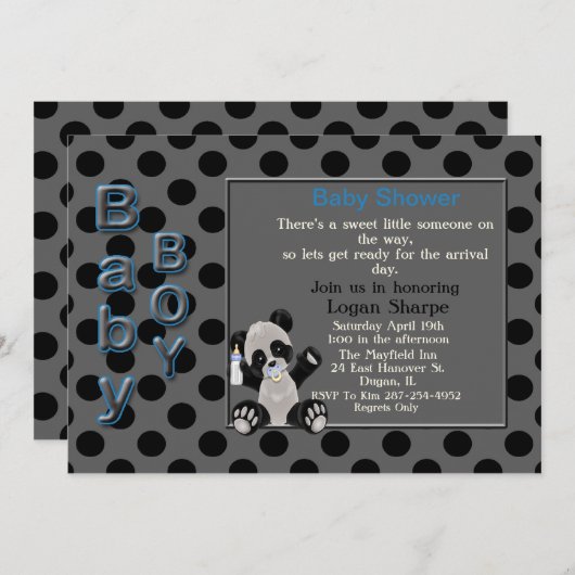 Baby Boyl Panda Beer Baby shower Uitnodiging (Voorkant / Achterkant)