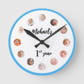 Baby Boy's 1e jaar 12 maanden foto's Blauw Ronde Klok (Voorkant)