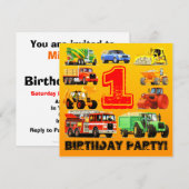 Baby Boy's 1st Birthday Construction Truck Party Kaart (Voorkant / Achterkant)