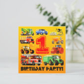 Baby Boy's 1st Birthday Construction Truck Party Kaart (Staand voorkant)