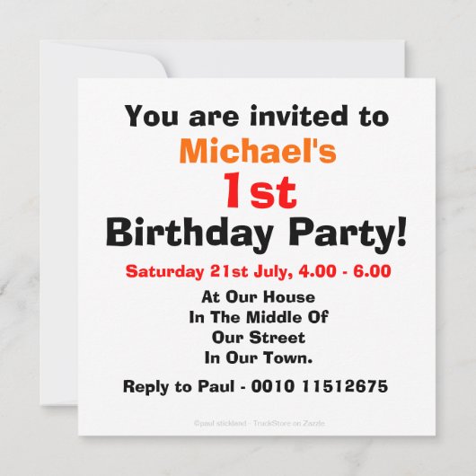 Baby Boy's 1st Birthday Construction Truck Party Kaart (Achterkant)