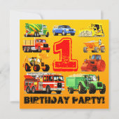 Baby Boy's 1st Birthday Construction Truck Party Kaart (Voorkant)