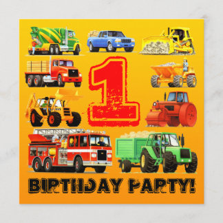 Baby Boy's 1st Birthday Construction Truck Party Kaart