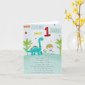 Baby Boys 1st Birthday Kaart - Walking Dino (Gele Bloem)
