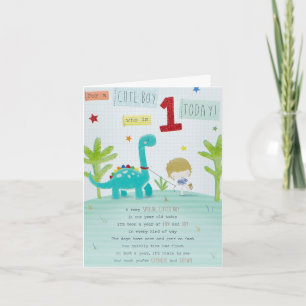 Baby Boys 1st Birthday Kaart - Walking Dino