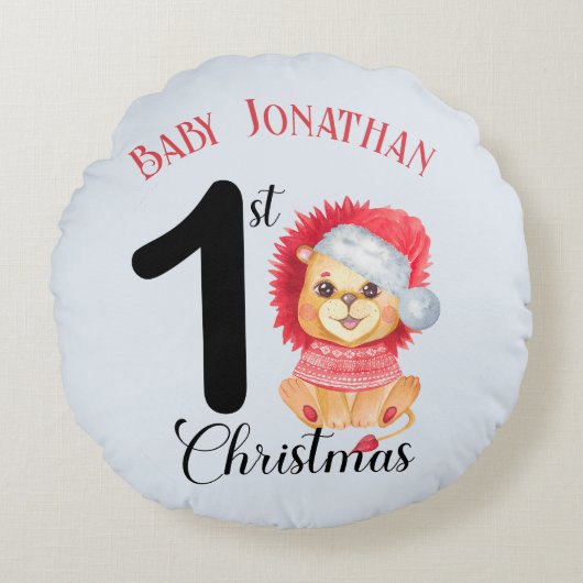 Baby Boy's 1st Christmas Schattige Beer Rode Trui Rond Kussen (Voorkant)