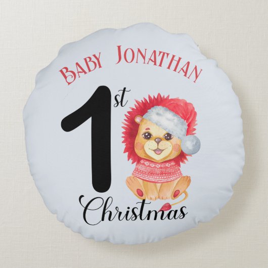Baby Boy's 1st Christmas Schattige Beer Rode Trui Rond Kussen (Achterkant)