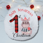 Baby Boy's 1st Christmas Schattige Rhino Santa Hoe Rond Kussen