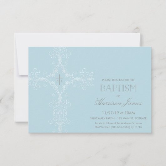 Baby Boy's Baptism Invitation (klein), Initialen Kaart (Voorkant)