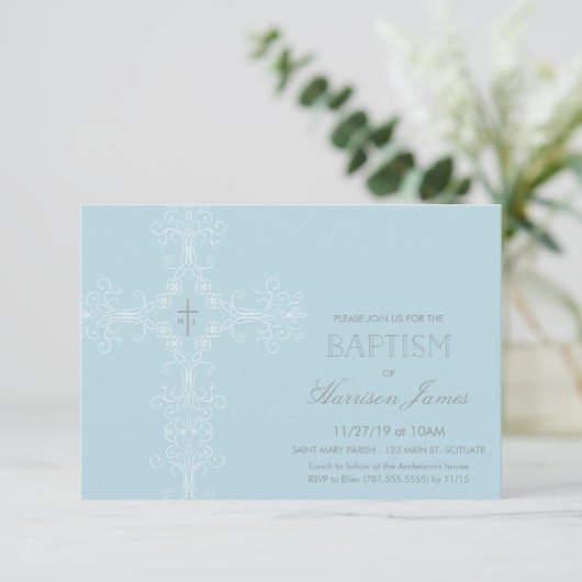 Baby Boy's Baptism Invitation (klein), Initialen Kaart (Staand voorkant)