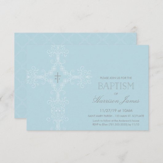 Baby Boy's Baptism Invitation (klein), Initialen Kaart (Voorkant / Achterkant)