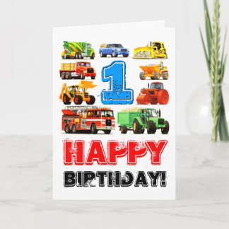Baby Boy's Big Trucks 1st Birthday Kaart