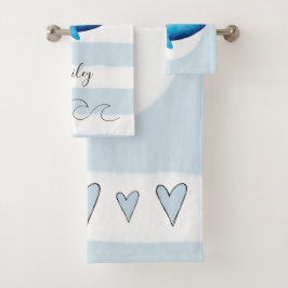 Baby Boys Blue Waterverf Whale Ocean Animal Name Bad Handdoek