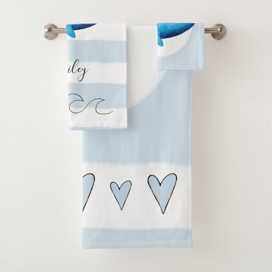 Baby Boys Blue Waterverf Whale Ocean Animal Name Bad Handdoek (Insitu)