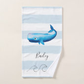 Baby Boys Blue Waterverf Whale Ocean Animal Name Bad Handdoek (Handdoek)