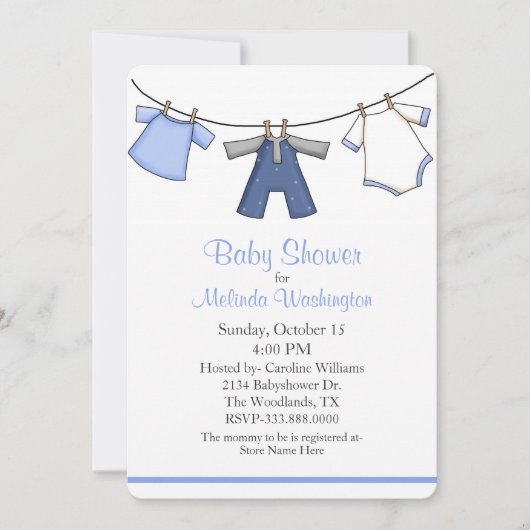 Baby Boys Clothes Baby shower Invitation Kaart (Voorkant)