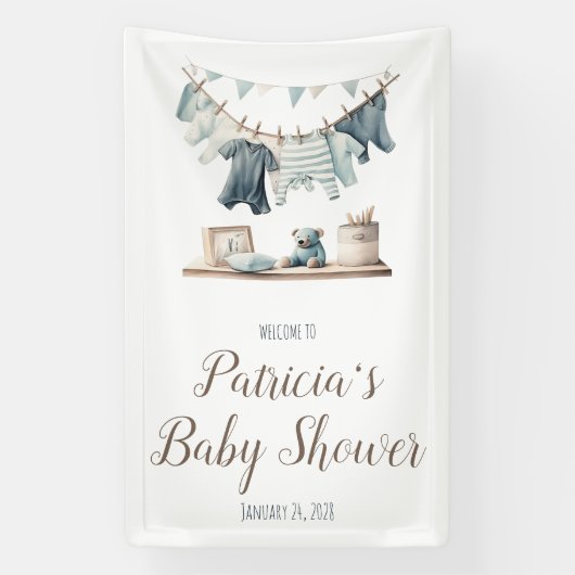 Baby Boy's Clothesline Baby shower Welkomstbord Spandoek (Verticaal)