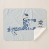 Baby Boy's Cute Blue Safari Giraffe en naam Sherpa Deken (Voorkant (horizontaal))