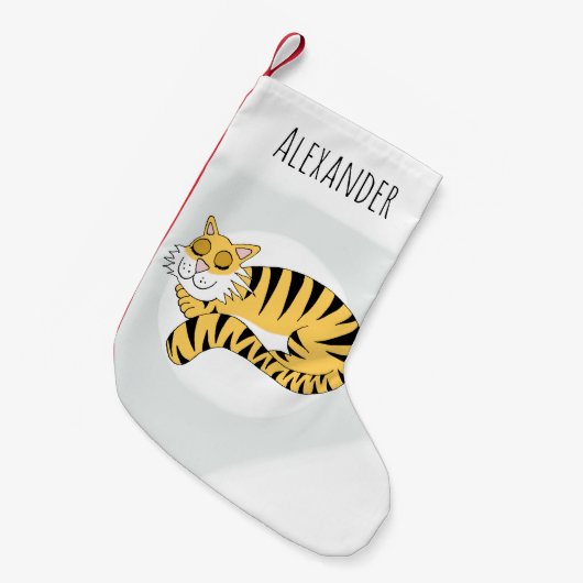 Baby Boys Cute Sleeping Tiger Kleine Kerstsok (Voorkant (Hangend))