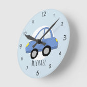 Baby Boys Doodle Blue Car Vehicle Nursery Ronde Klok (Hoek)
