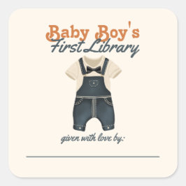 Baby Boy's eerste bibliotheek boek thema Baby show Vierkante Sticker